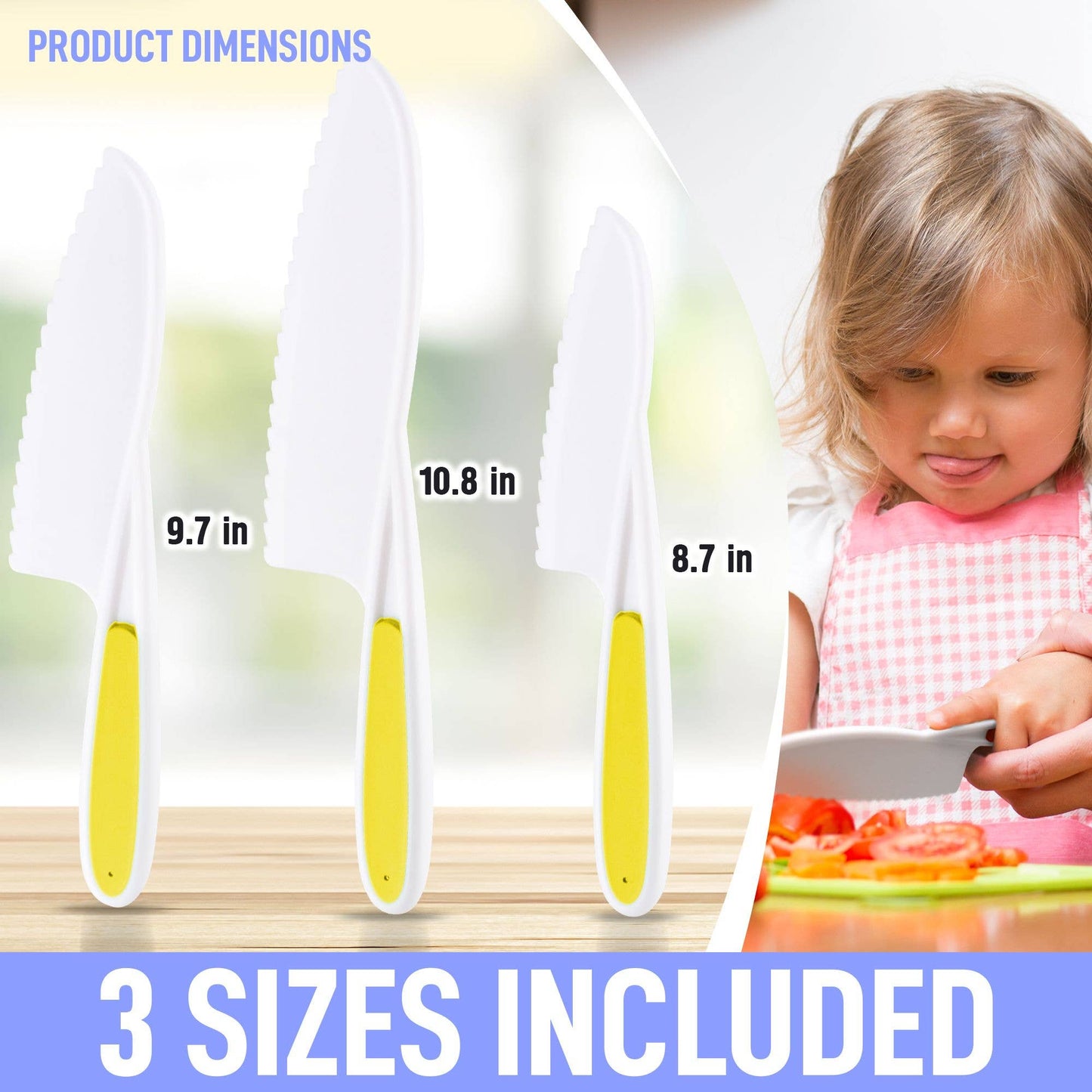 Zulay Kitchen 3 piece Safety Knife Set for Kids: White