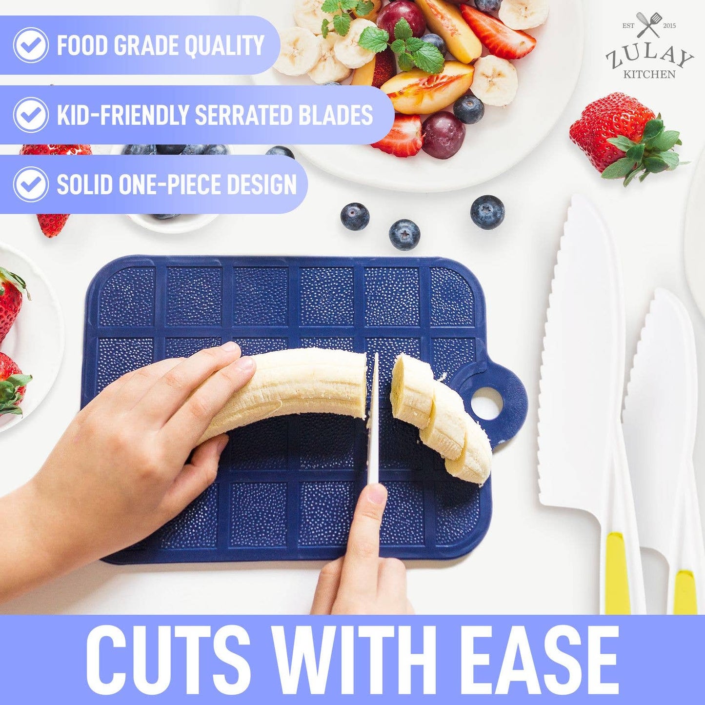 Zulay Kitchen 3 piece Safety Knife Set for Kids: White